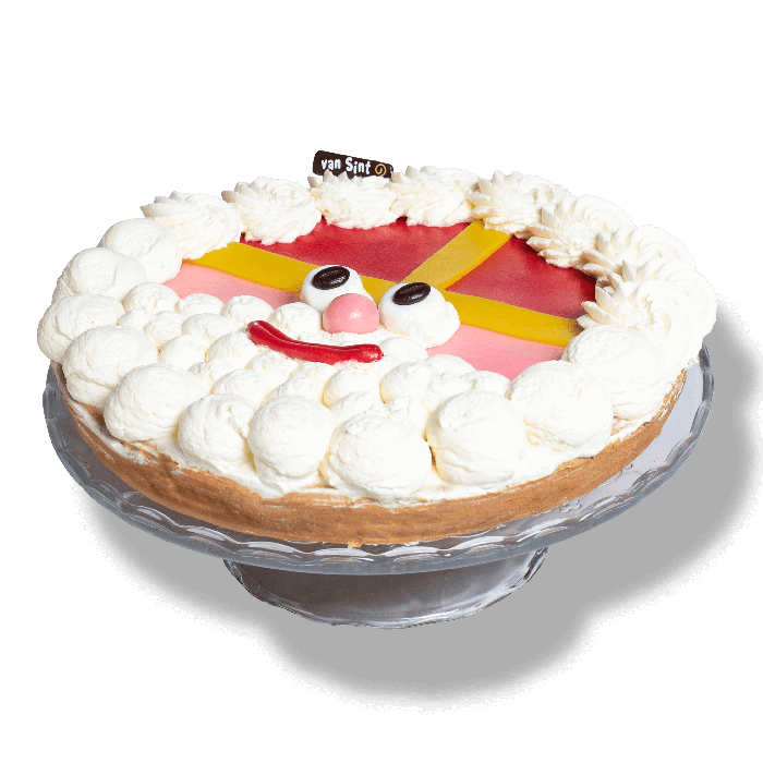 Sinterklaas vlaai met krokante bodem, speculaasvulling en marsepein decoratie in Sint-thema